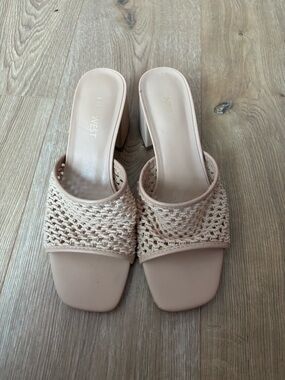 Nine West Nude Woven Slide Mules